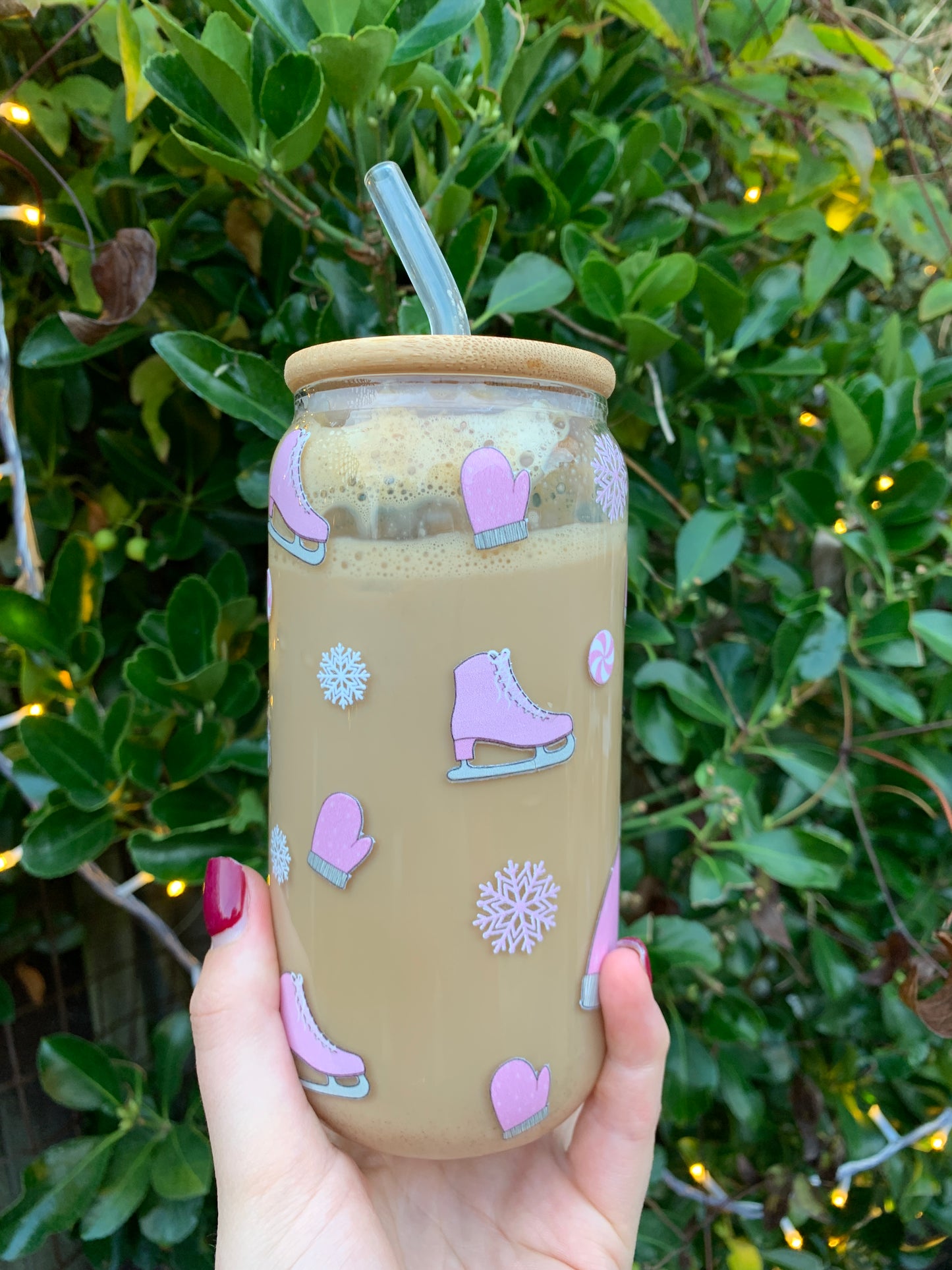 Pink Winter Wonderland 16oz Glass Cup