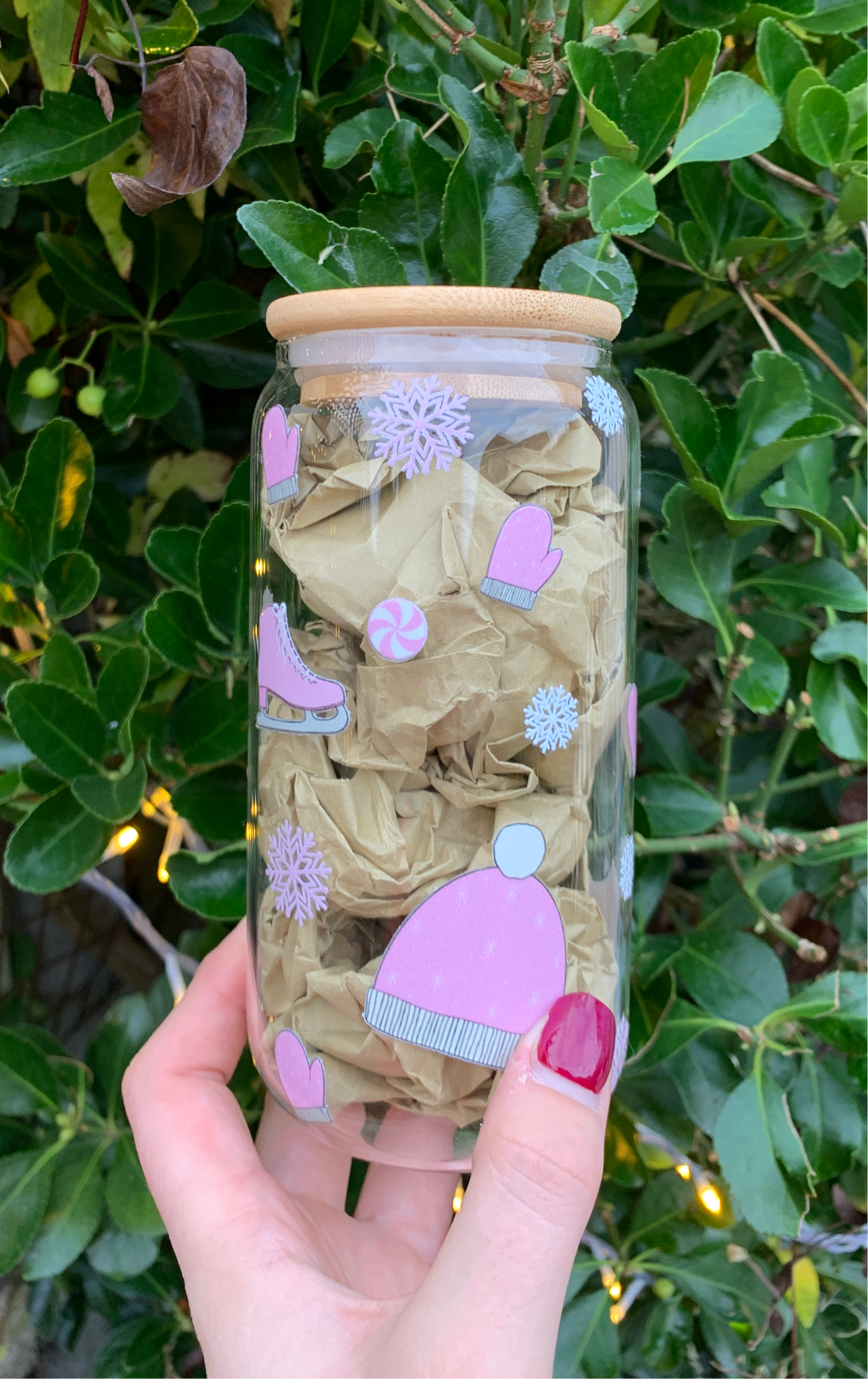 Pink Winter Wonderland 16oz Glass Cup
