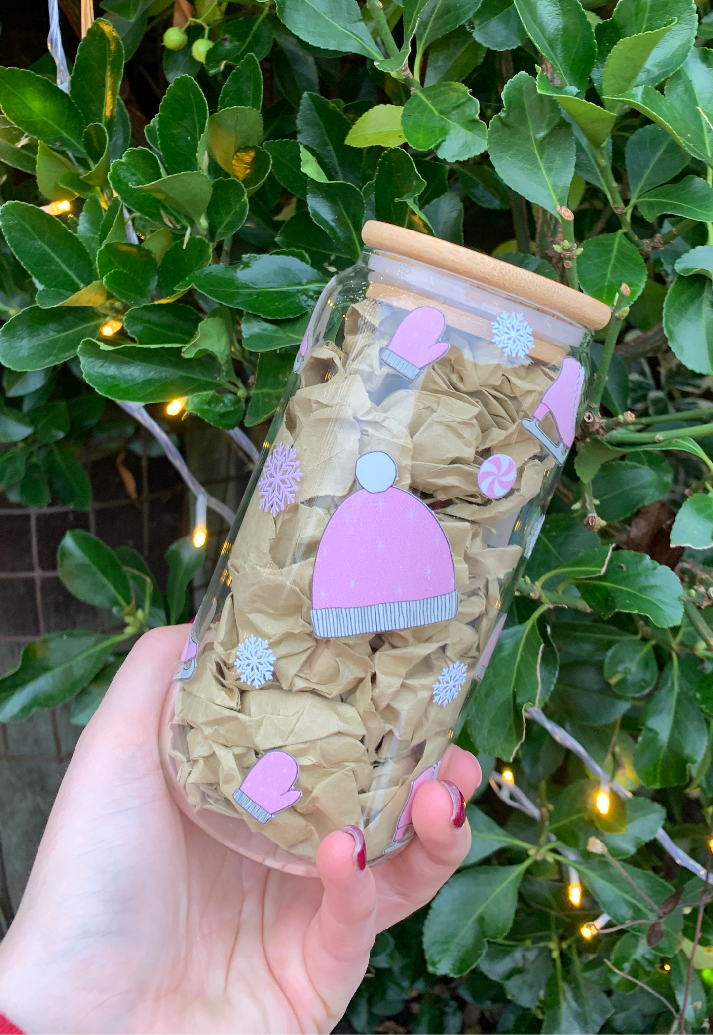 Pink Winter Wonderland 16oz Glass Cup