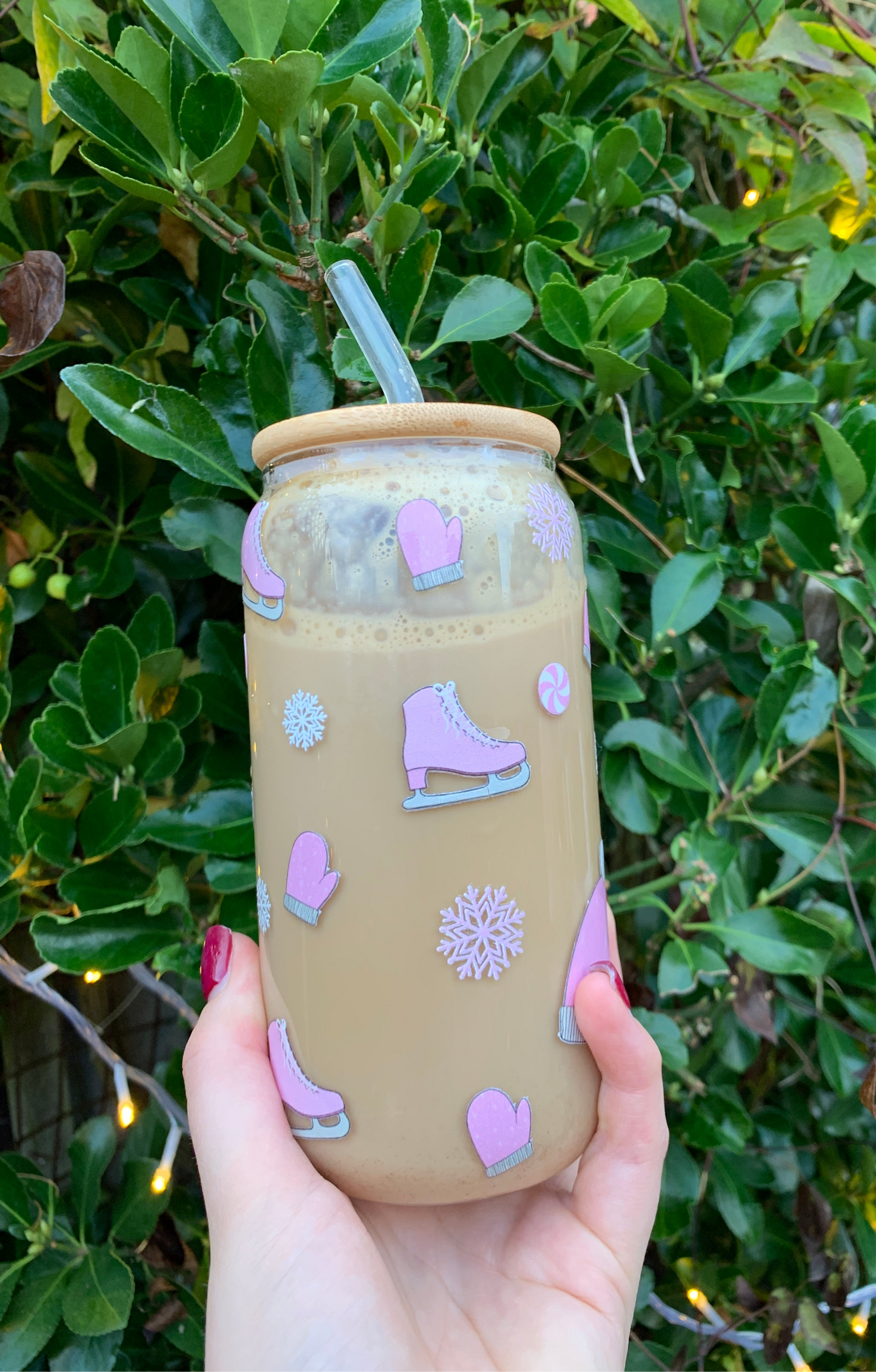 Pink Winter Wonderland 16oz Glass Cup