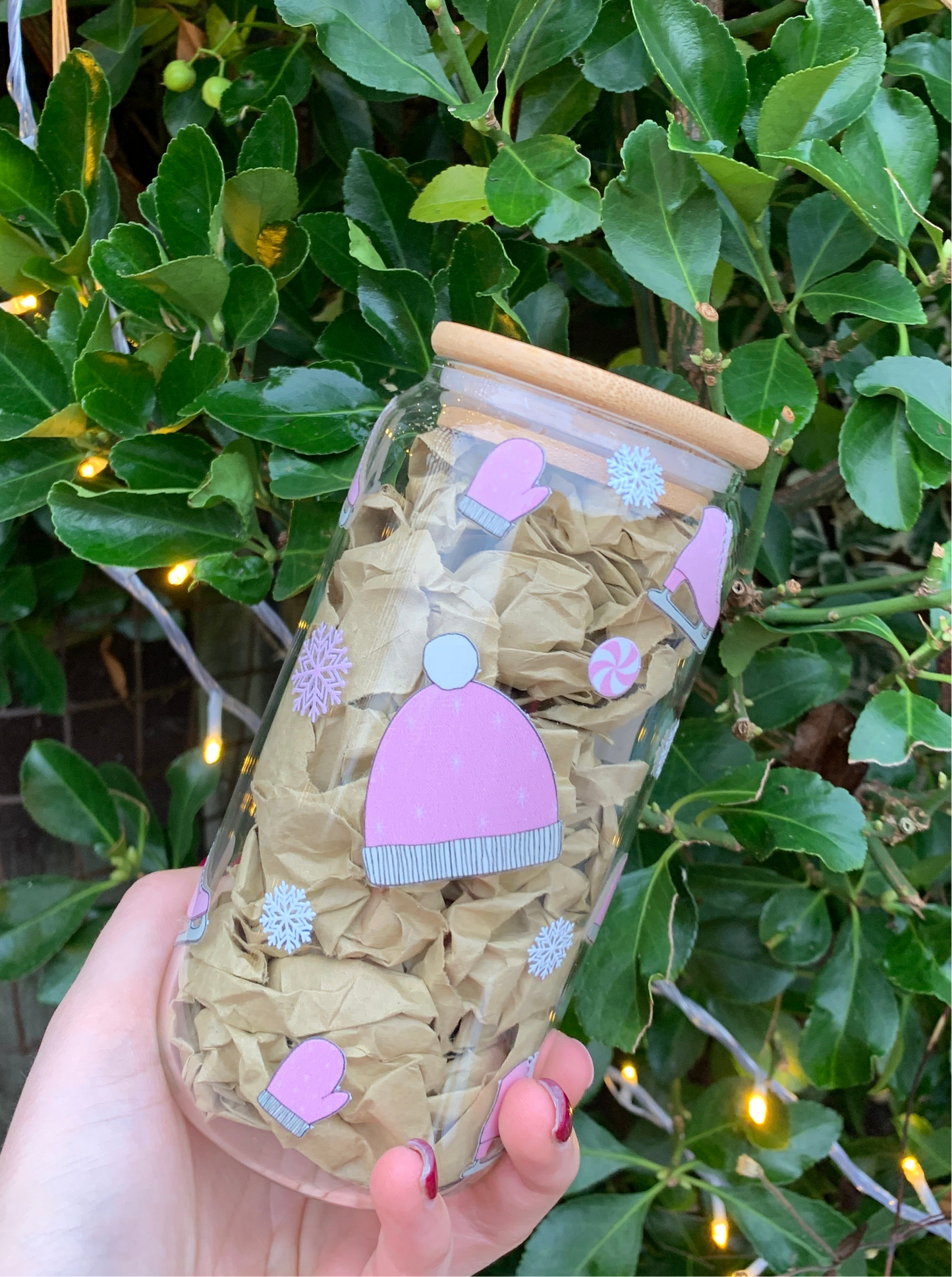 Pink Winter Wonderland 16oz Glass Cup