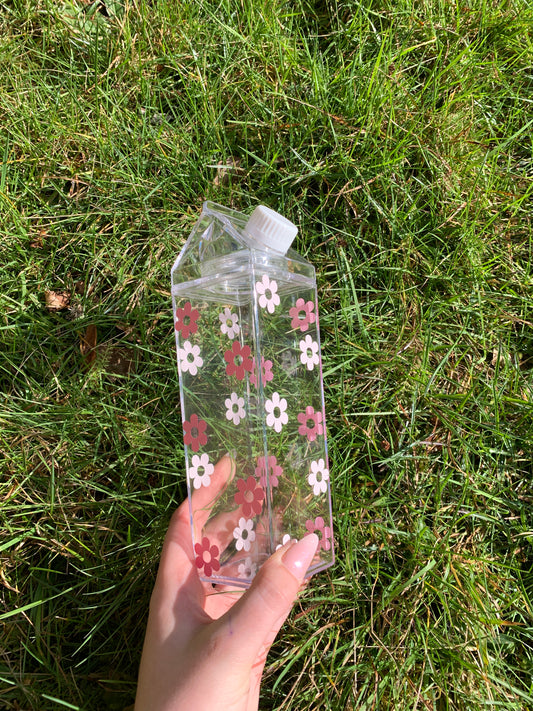 Retro Pink Flower Acrylic Milk Carton Bottle 500ml