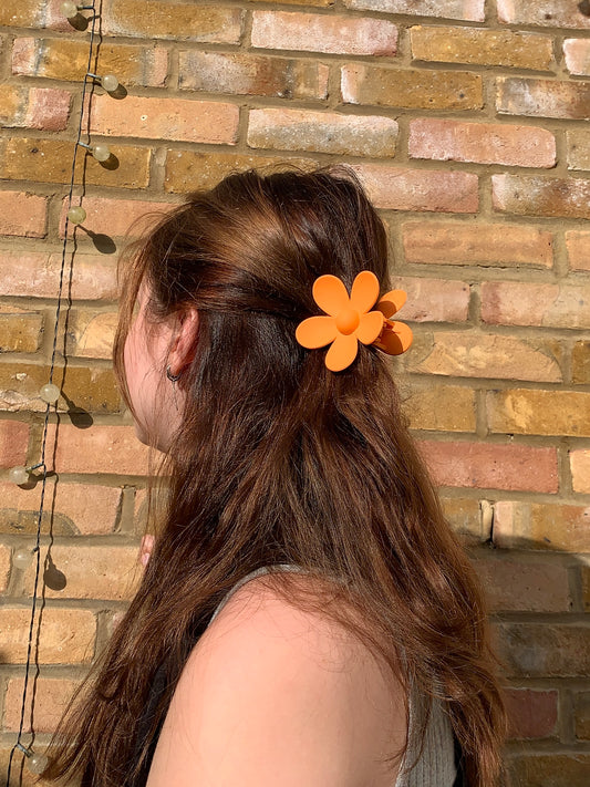 Orange Retro Flower Claw Clip