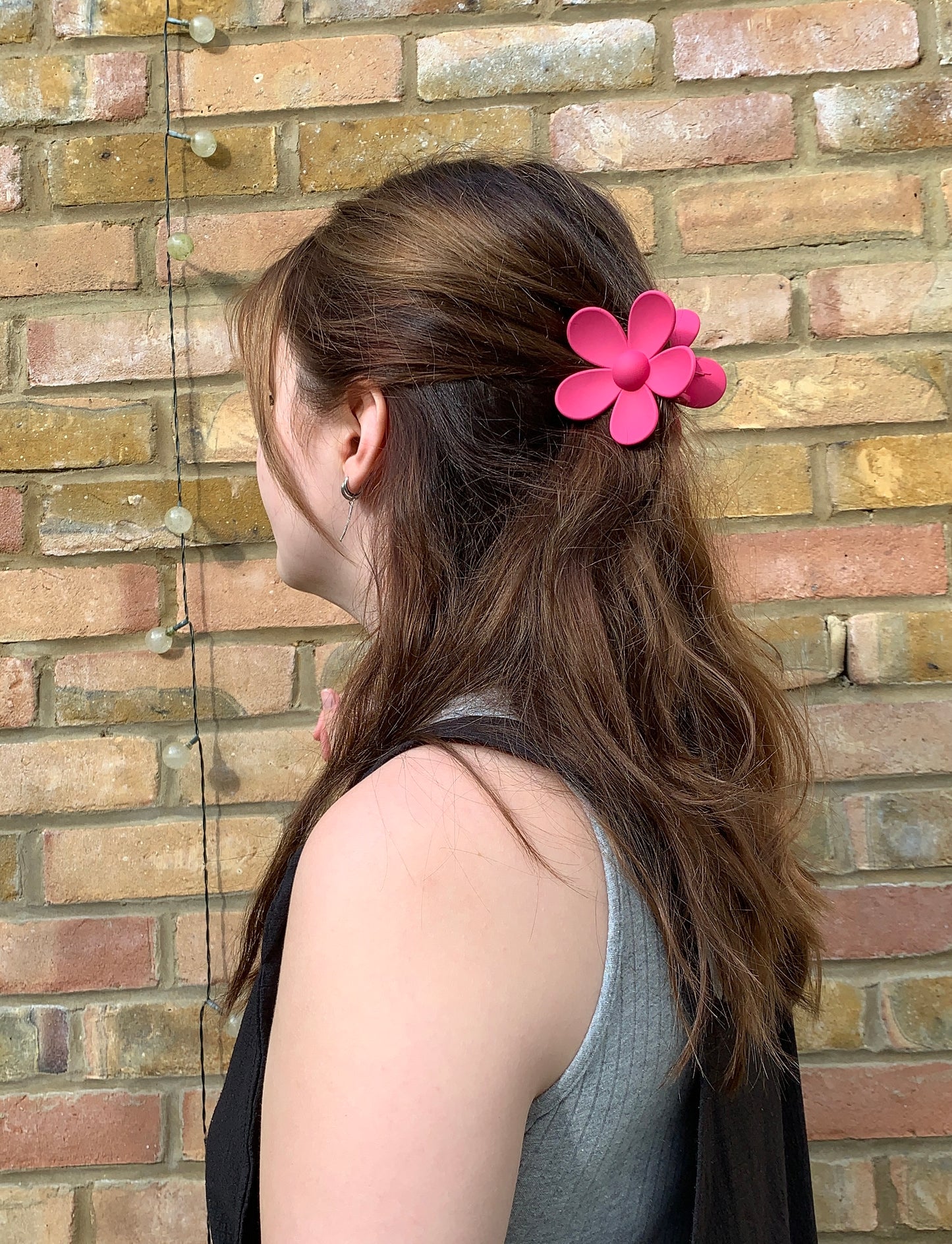 Dark Pink Retro Flower Claw Clip