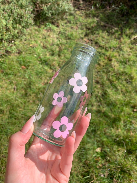 Pink Flower Glass Bottle 250ml