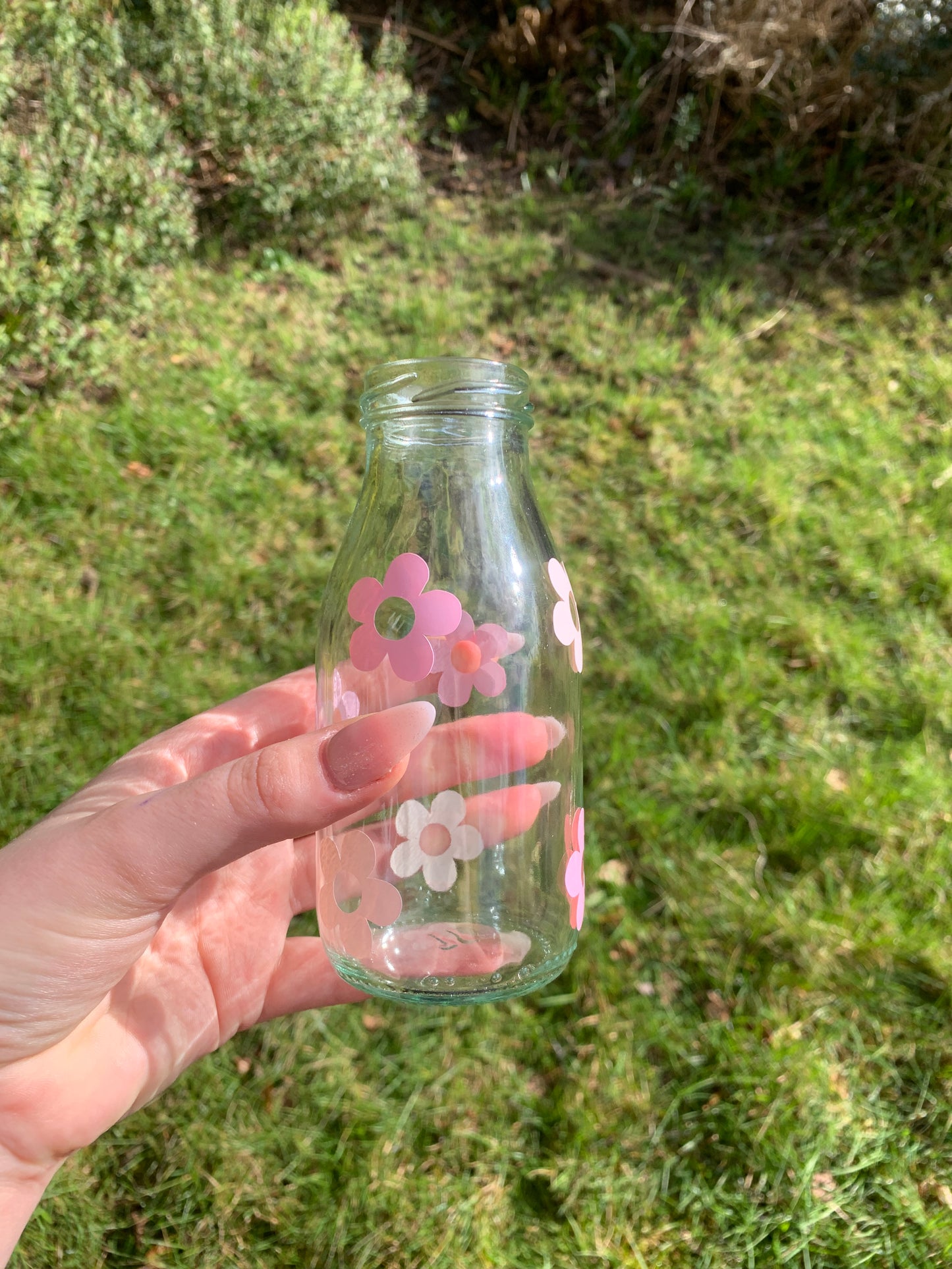 Pink Flower Glass Bottle 250ml