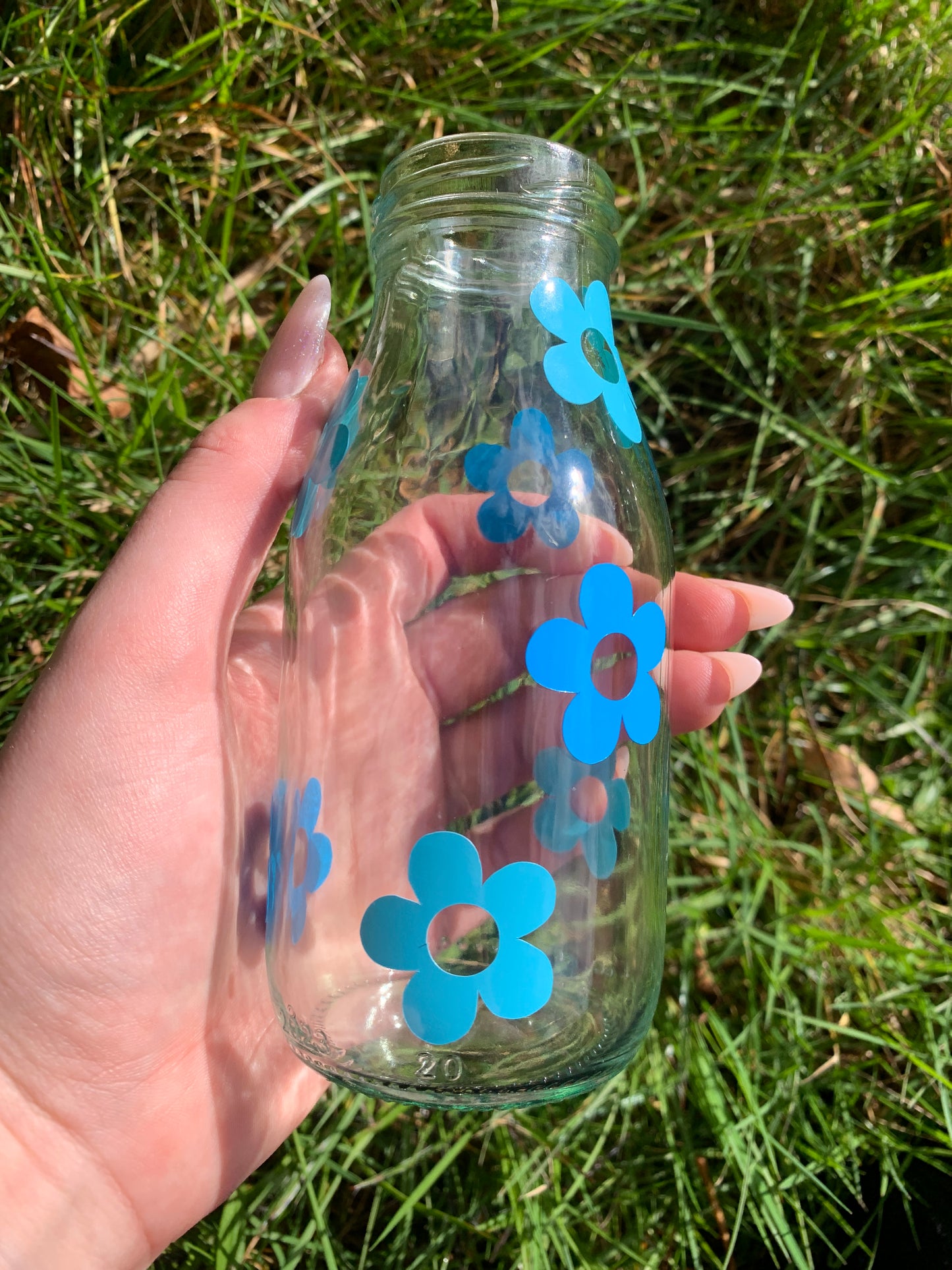 Blue Flower Glass Bottle 250ml