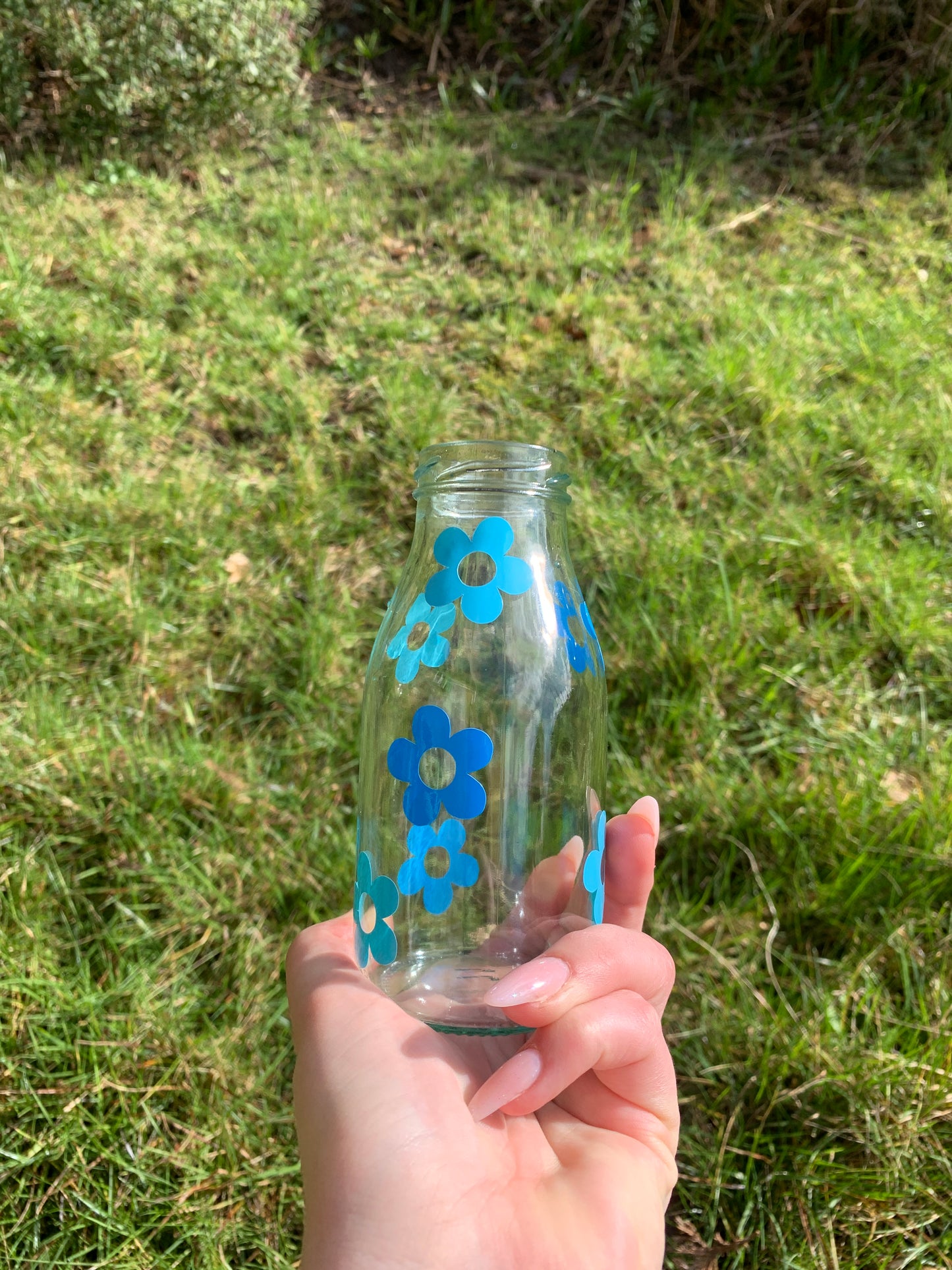 Blue Flower Glass Bottle 250ml