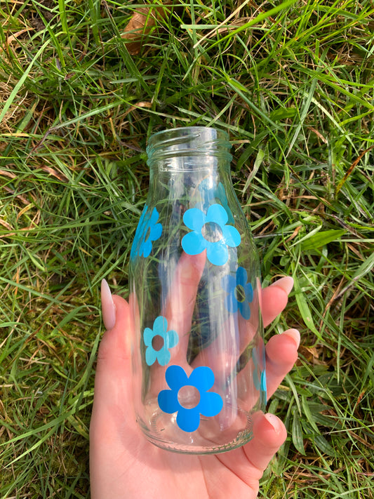 Blue Flower Glass Bottle 250ml