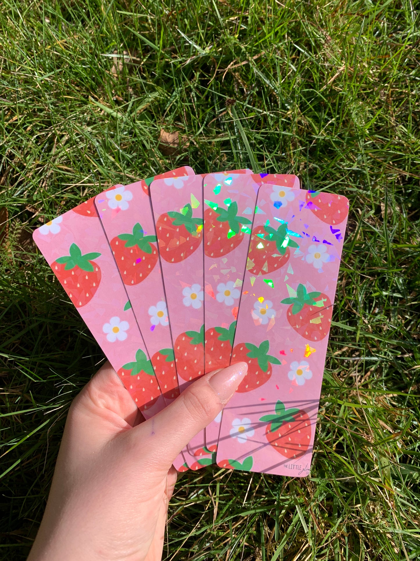 Strawberry Glossy Holographic Laminated Bookmark