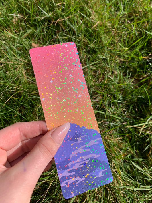 Cloudy Night Sky Glossy Holographic Laminated Bookmark