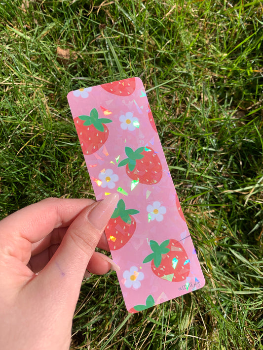 Strawberry Glossy Holographic Laminated Bookmark