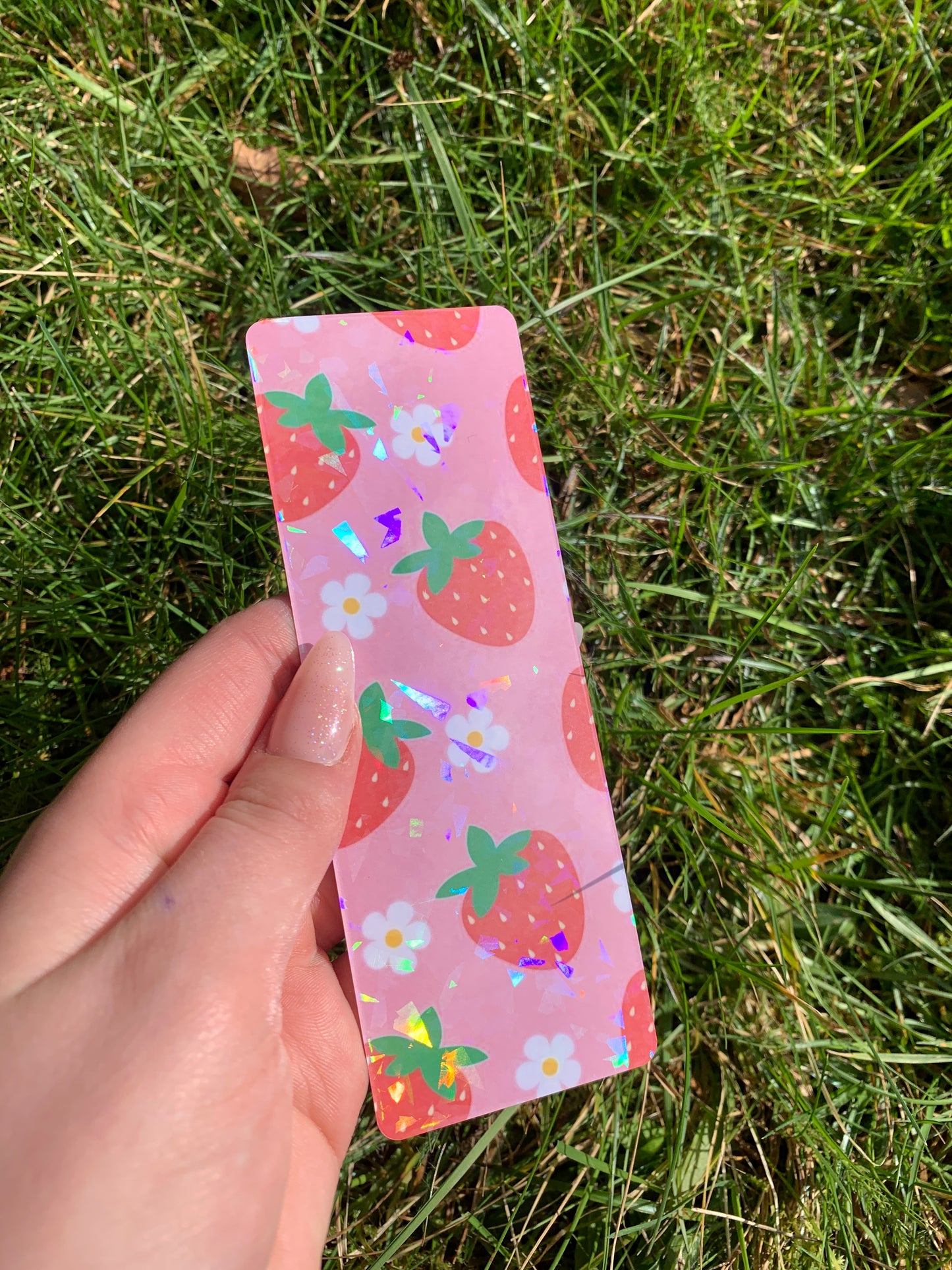 Strawberry Glossy Holographic Laminated Bookmark