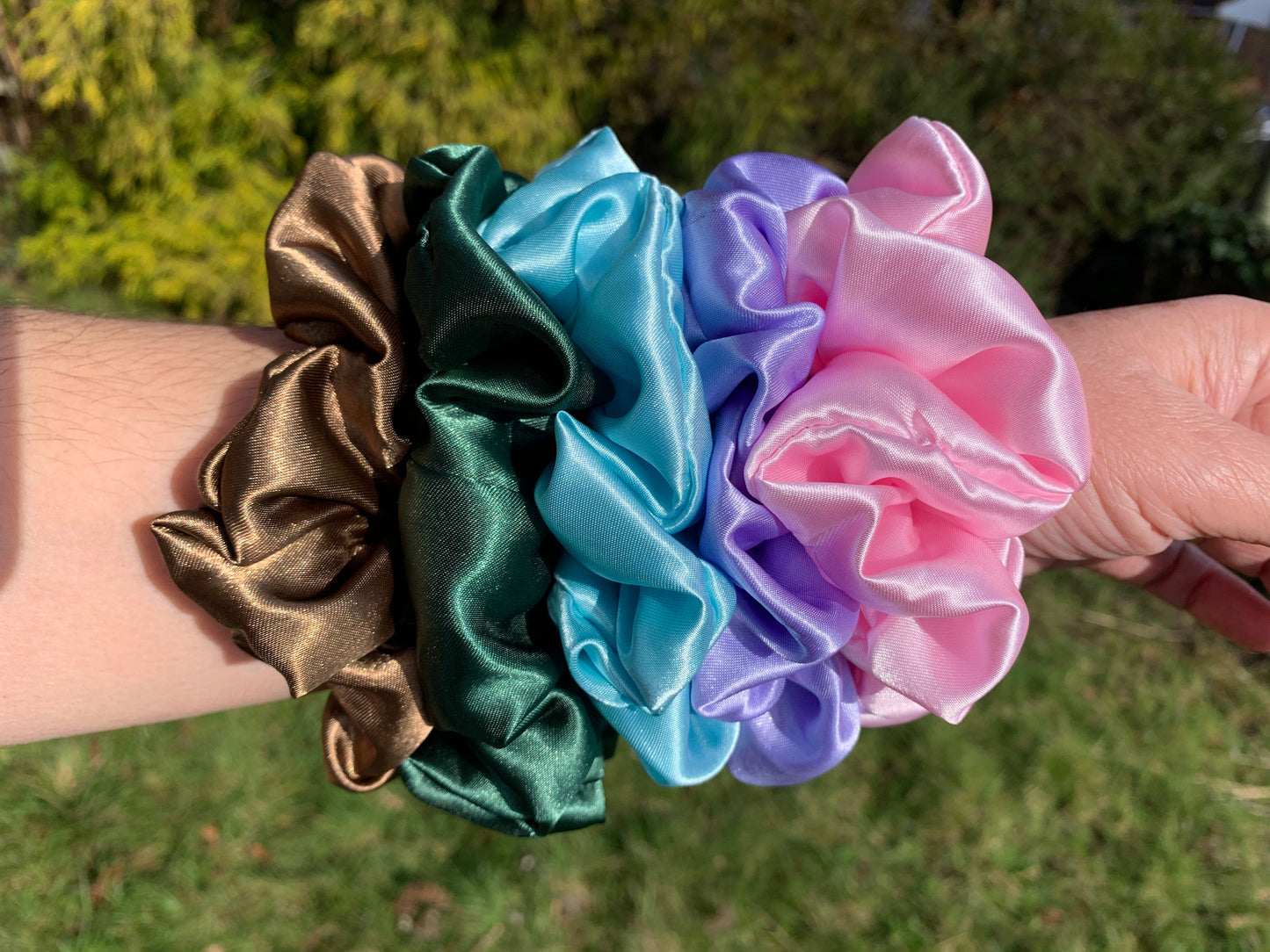 Aqua Blue Satin Scrunchie