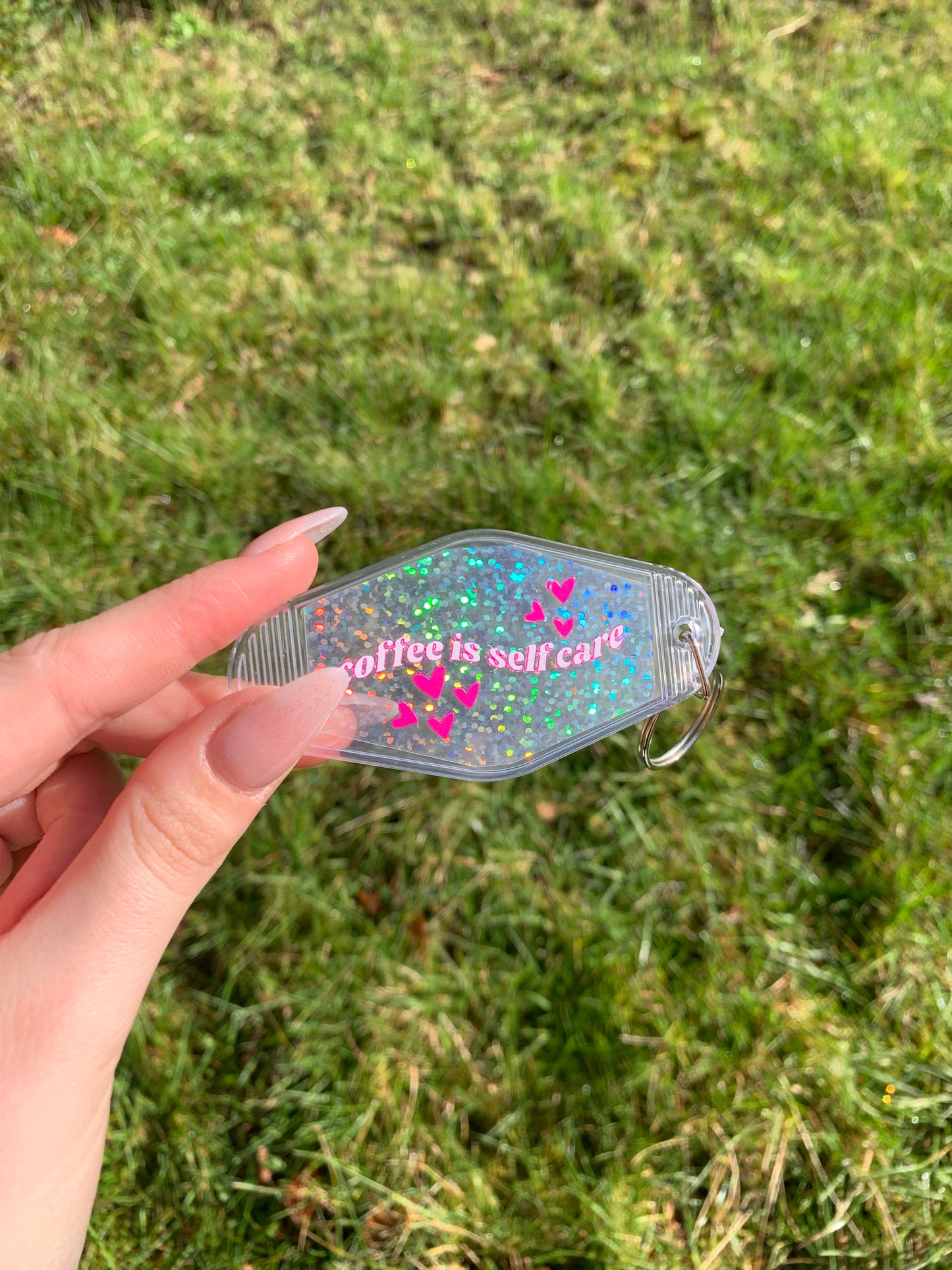 Coffee is Self Care Acrylic Holographic Motel Style Keychain