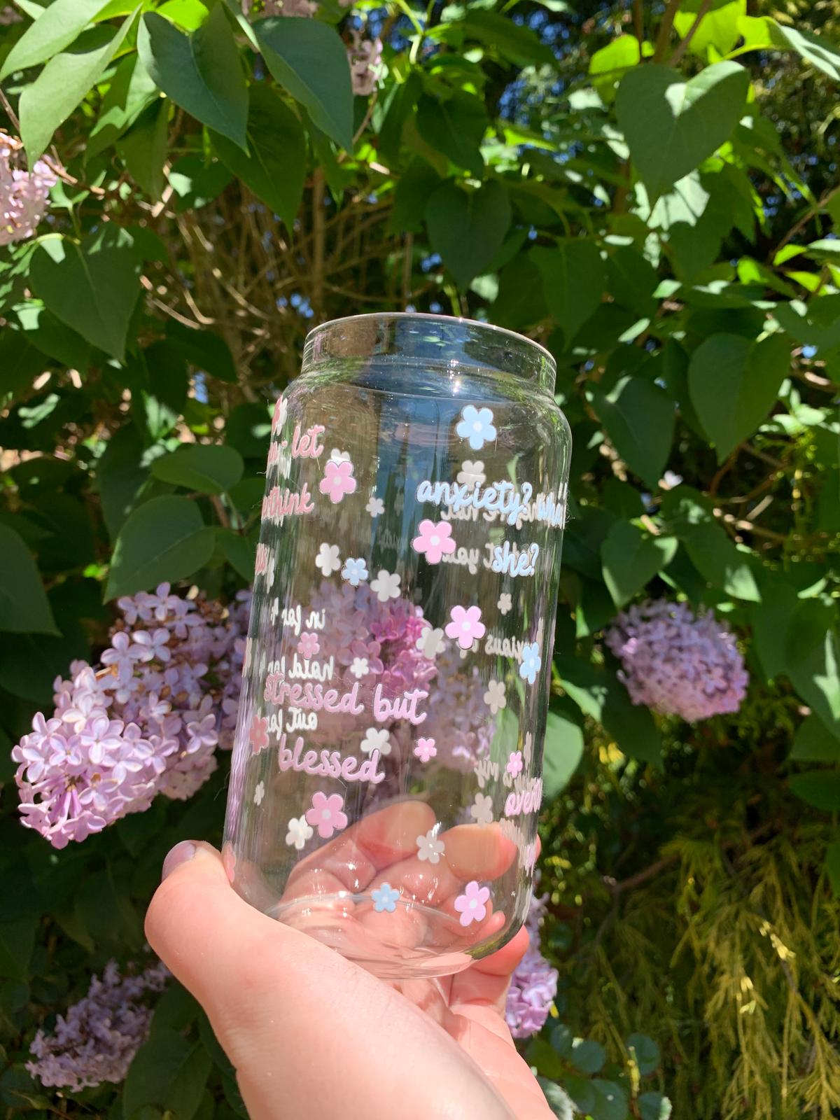 Anxiety & Mental Health Coffee Glass With Lid and Straw 600ml