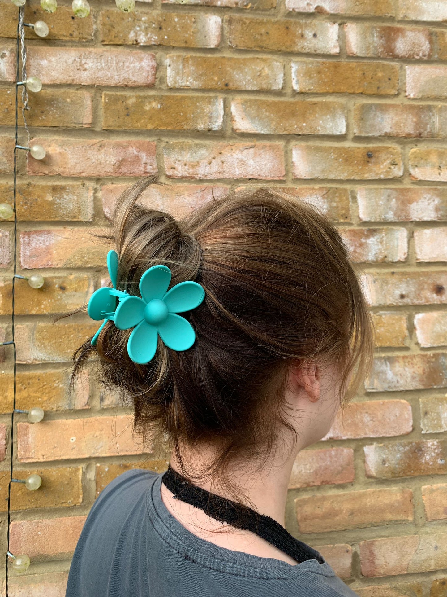 Teal Blue Retro Flower Claw Clip