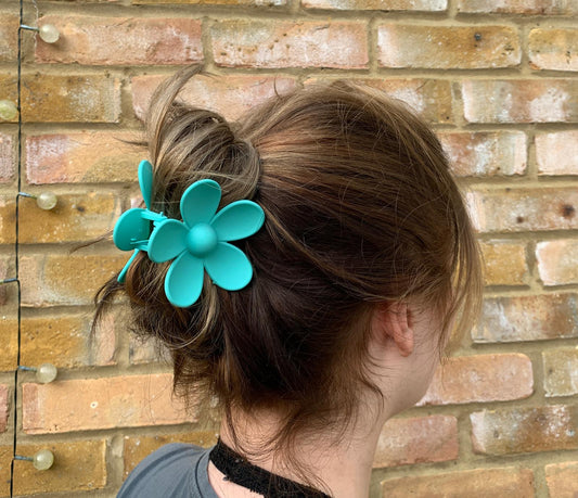 Teal Blue Retro Flower Claw Clip