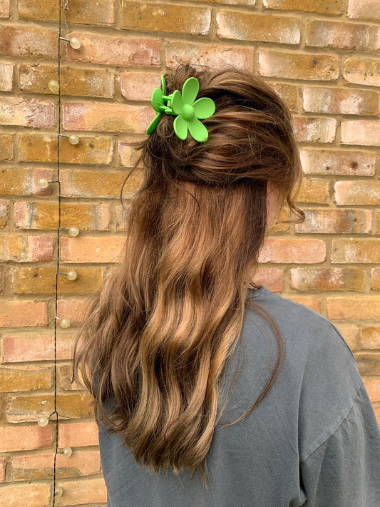 Lime Green Retro Flower Claw Clip